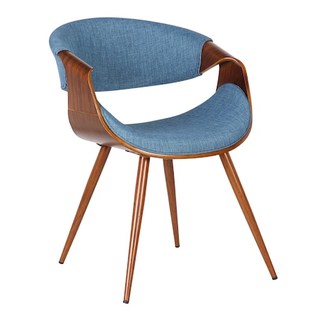 Armen Living Butterfly Mid-Century Dining Chair in Walnut Finish and Blue Fabric LCBUCHWABL